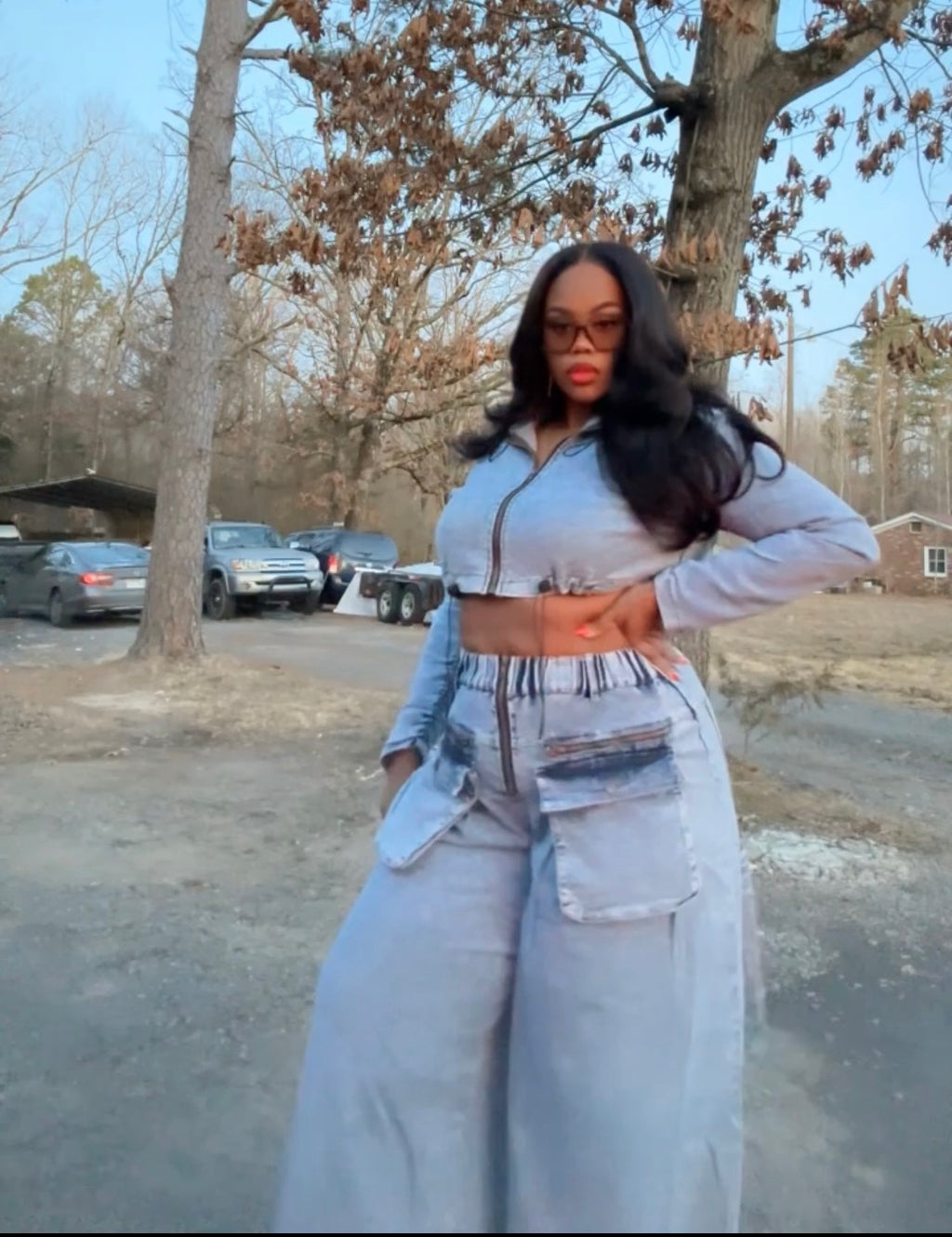 Wide leg denim set
