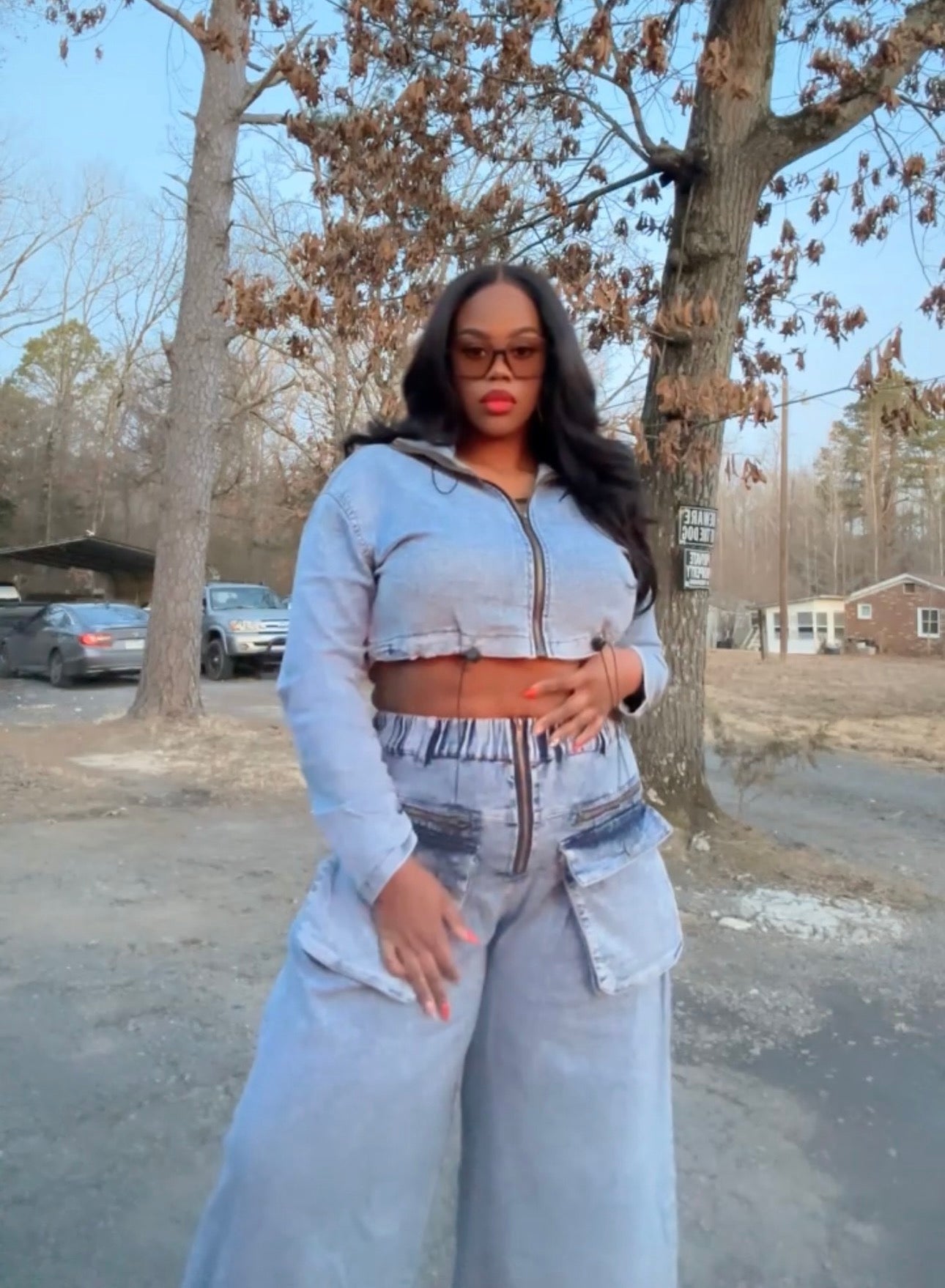 Wide leg denim set